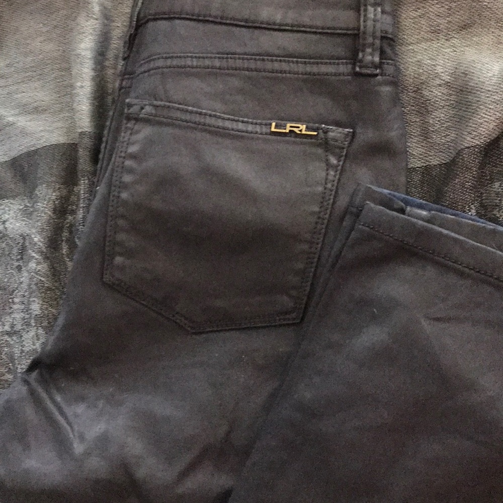 Coated navy jeans
